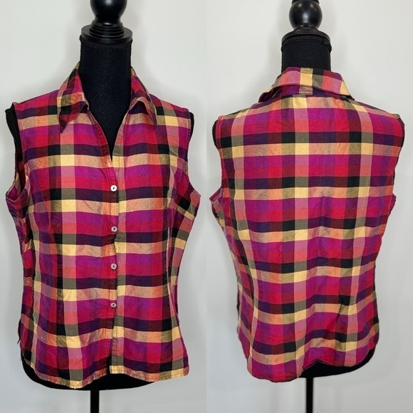 Robbie Bee 100% Silk Sleeveless Collared Button Up (Sz 14) - Picture 1 of 8